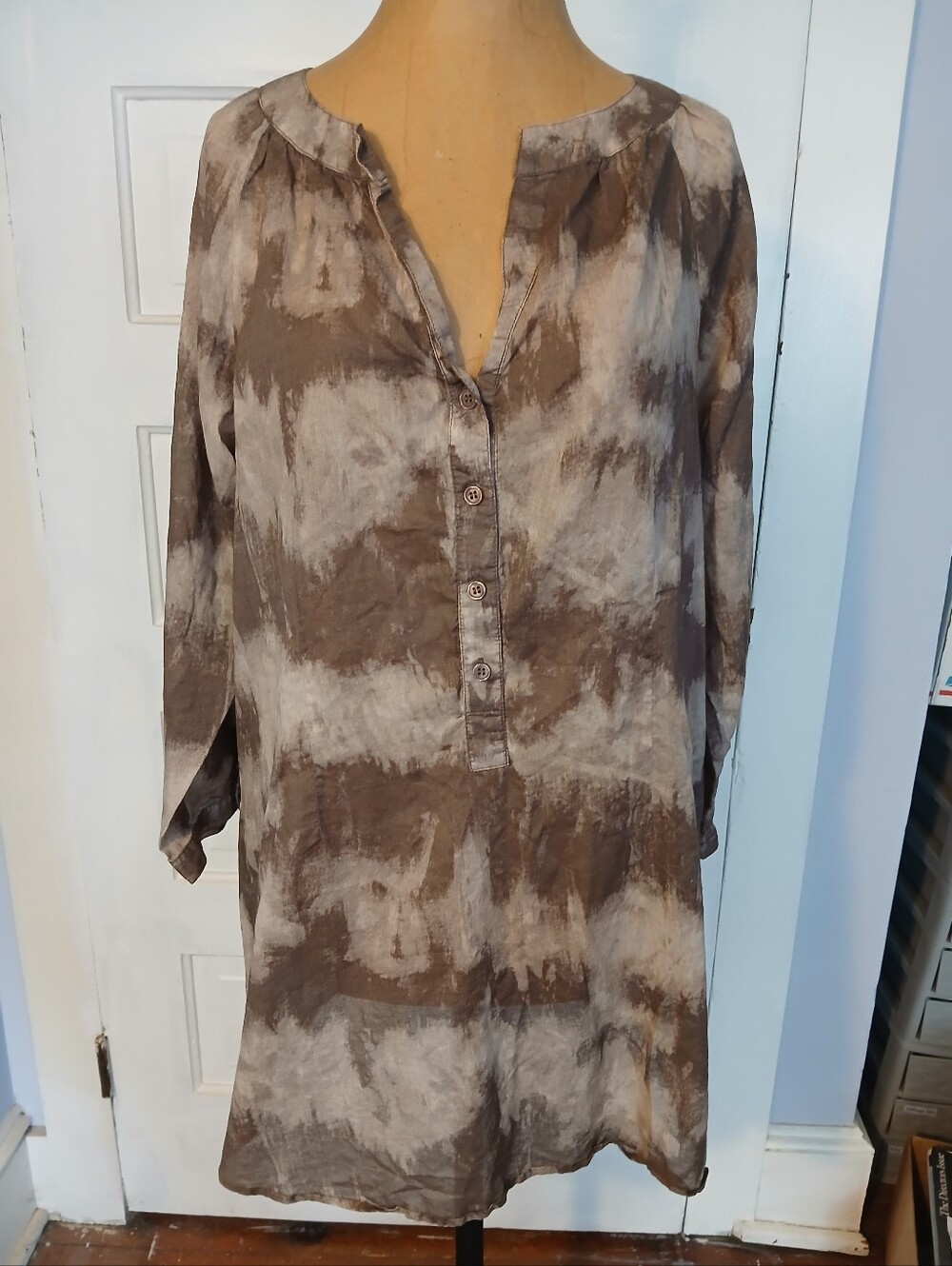 Coldwater Creek Brown & Cream Washed Tunic Top Large